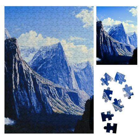 Patifu Mountain Range Waterfall Blue Sky Wooden Jigsaw Puzzle Vertical Challenging Difficult Wood Puzzles for Adults Wooden Gift for Family Friends 300PCS