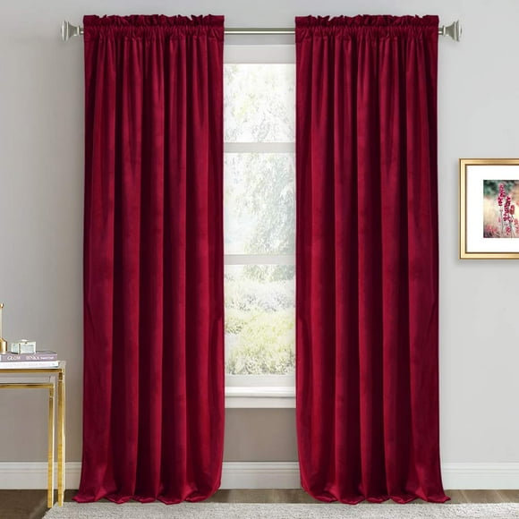 RYB HOME Red Velvet Curtains - Room Darkening Curtains for Bedroom, Thermal Insulated Window Curtain for Living Room Dinning Room Theater, Width 52 x Length 84 inch, Ruby Red, 2 Panels