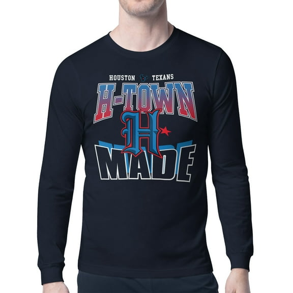 Men's Starter  Navy Houston Texans Comic Style Slogan Long Sleeve T-Shirt