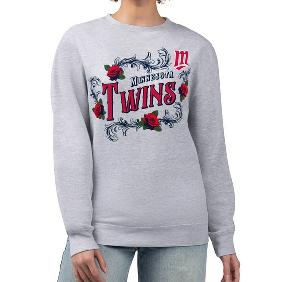 Women's G-III 4Her by Carl Banks Gray Minnesota Twins Retro Roses Fleece Pullover Sweatshirt