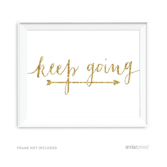 Keep Going Gold Faux Glitter Wedding Party Directional Signs, Double-Sided