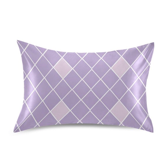 Satin Pillow Case Standard Silk Pillow Cover for Hair and Skin Envelope Closure Purple Block 20"x26"