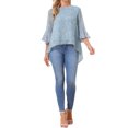 thumbnail image 2 of INSPIRE CHIC Women's Floral High Low Tops Scoop Neck Chiffon Blouse Asymmetrical Shirt 3/4 Bell Sleeve Casual Summer Tops S Grey Blue, 2 of 6