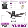 thumbnail image 4 of 52-inch Dual Colour Ceiling Fan with Light,Black Flush Mount LED Light,Dimmable 3CCT,6 Speed,Timer Fandelier for Living Room,Dining Room,Kitchen,Patio,Indoor&Cover Outdoor Scene., 4 of 10