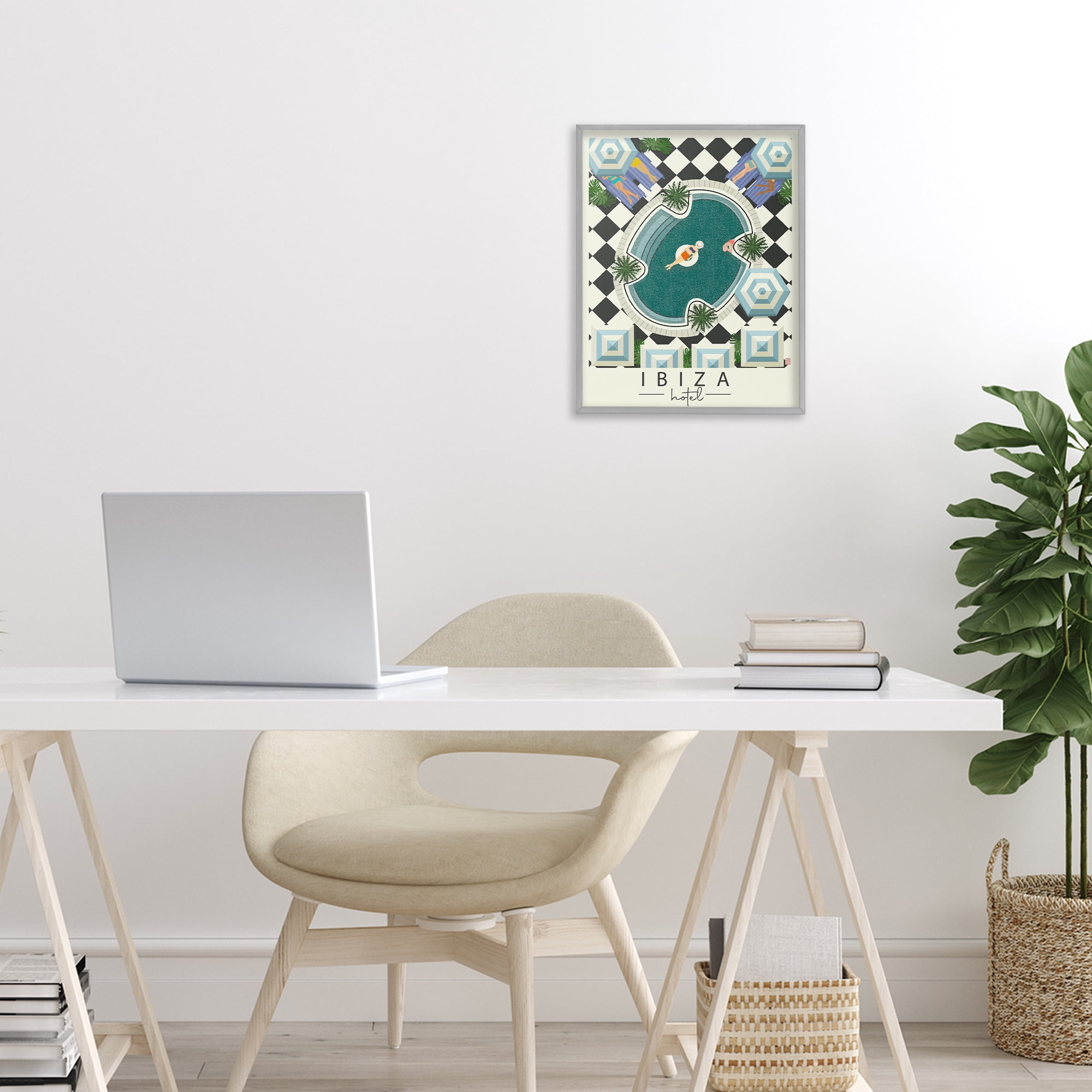 Stupell Industries Ibiza Hotel Aerial Pool Gray Framed Giclee Art, design by Jen Bucheli