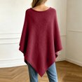 thumbnail image 4 of Womens Spring Autumn Solid Knit Poncho Wrap, Faux Fur Asymmetric Hem Loose Cape, Casual Cozy Relaxed Fit Everyday Layering Cover Up Red L, 4 of 6