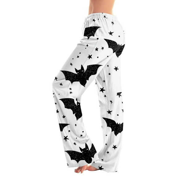 Homozy Halloween Pajama Bottoms for Women Ghost Comfortable Fashion Casual Printed Pj Pants Trendy Cozy Sleepwear Bottoms White L
