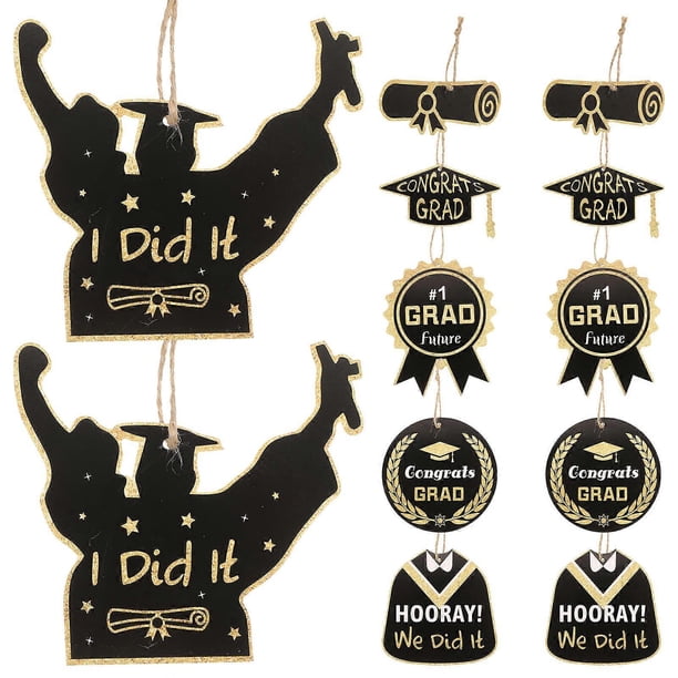 Hanging Graduation Decorations 12Pcs Golden Paper Sign Ideal For Friends School Events And Classroom Decor