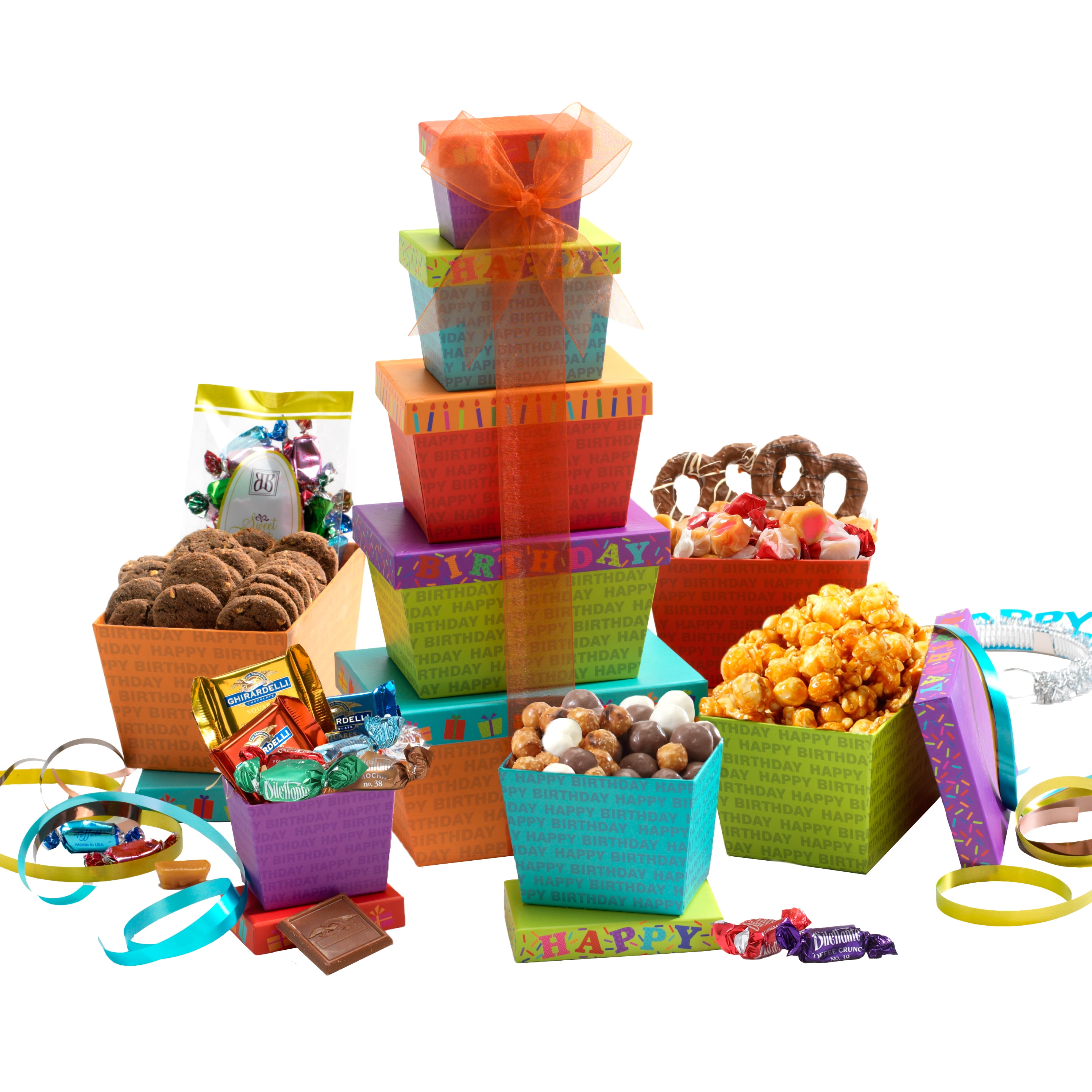 Broadway Basketeers Happy Birthday Celebration Gift Tower
