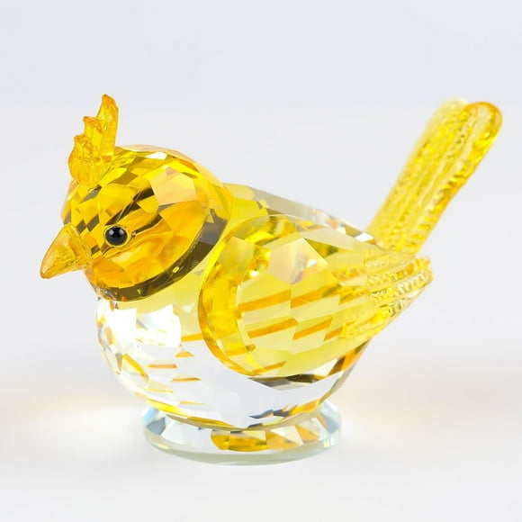 Qianwei Yellow Crystal Bird Figurine Collectible - Cardinal Gifts Handmade Glass Animals Figurines Crystal Office Desk Table Home Decor Paperweight