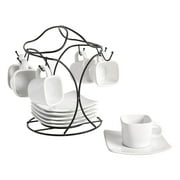 Gibson Home Gracious Dining Espresso Saucer & Cup Set w/ Stand, 13 Pieces