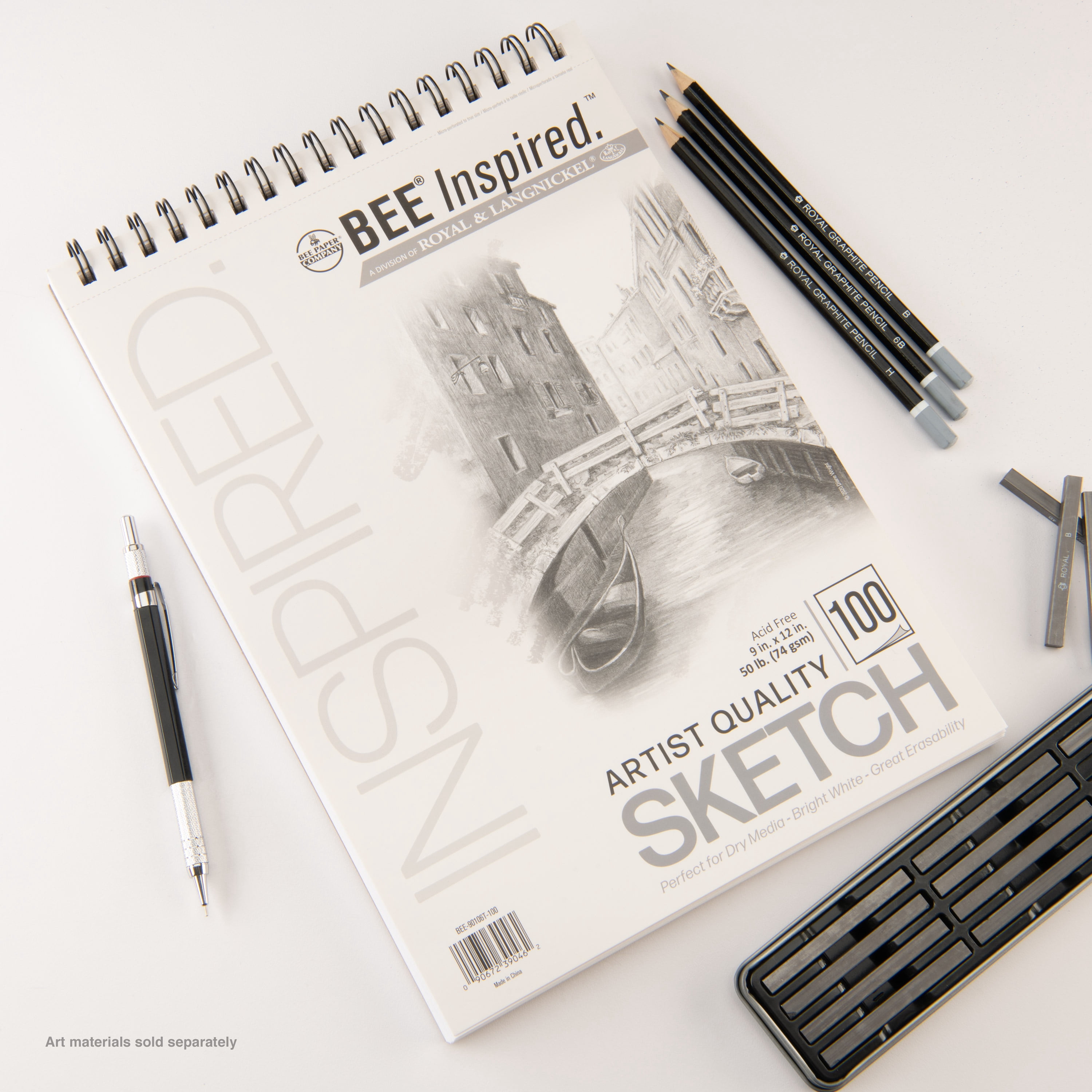 Bee Paper - Bee Inspired 9"x12" Sketching Paper Pad, 100 Sheets, Top Wire, 50lb. 74GSM