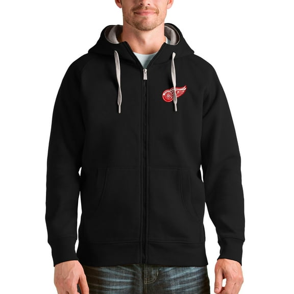 Men's Antigua Black Detroit Red Wings Logo Victory Full-Zip Hoodie