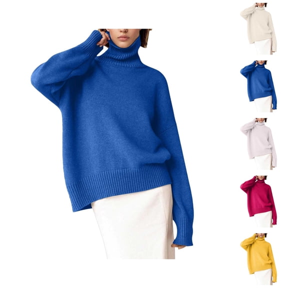 Sweaters for Women, High Neck Sweaters for Women, Solid Color Ribbed Knit, Lightweight Pullover for Comfort
