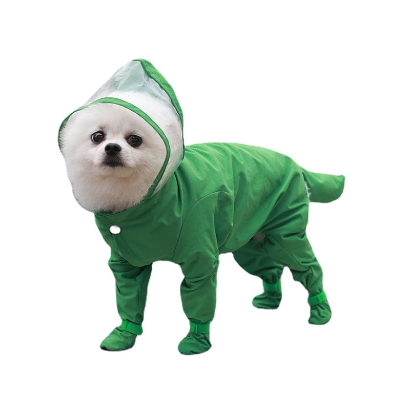 Dog Raincoat with Hood, Full Body Dog Raincoat with Attached Rain Boots