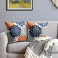 thumbnail image 3 of Navy Blue Orange Pillow Covers 18x18 Set of 2 Fall Colored Grey Gray Dahlia Flower Outdoor Decorative Throw Pillows Autumn Themed Farmhouse Pillowcases Linen Cushion Case Decor for Sofa Couch Bed, 3 of 6