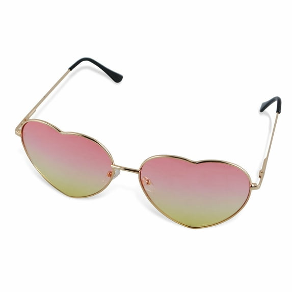 Heart Shaped Sunglasses with Case, Retro Cute Metal Frame Women Girls Color Lens Unbranded (Pink&Yellow)