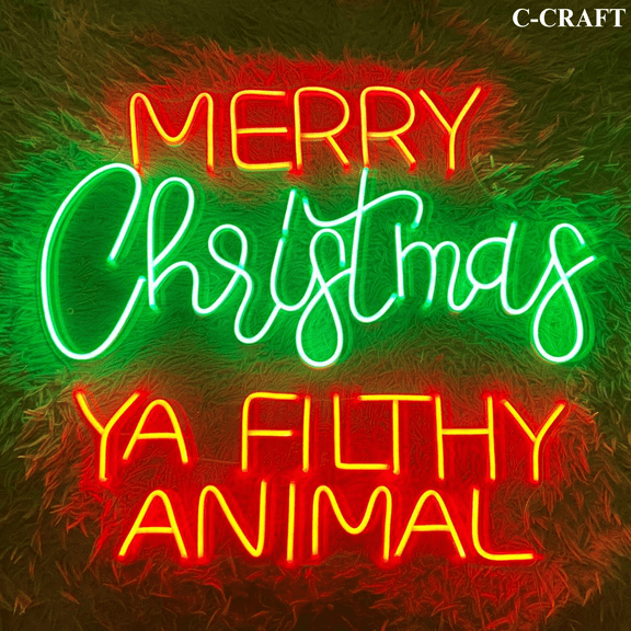 C-CRAFT Merry Christmas Ya Filthy Animal Neon Sign LED Light 25 inch for Wall Decor