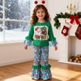thumbnail image 2 of Ruiwill Girl Outfit Set Outfit Holiday Party Two Piece With Santa Print Top Snowman Pants Festive Flared Sleeves Winter Crew Neck Girl Clothes Green Size 1-2 Years, 2 of 8