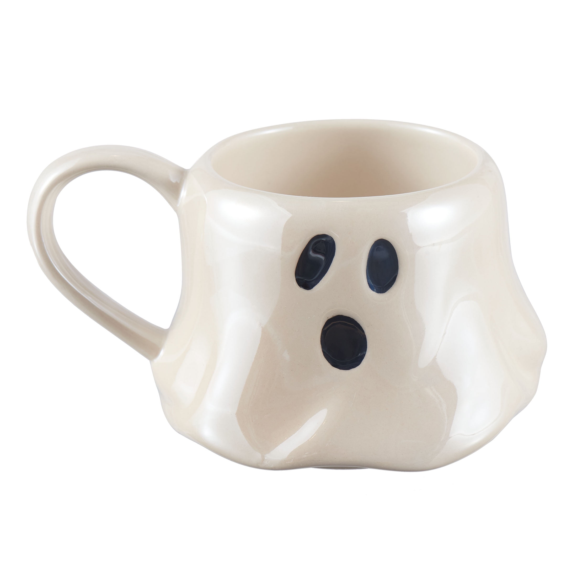 Halloween 13-Ounce White Ghost Stoneware Stackable Mug Set with Iron Rack, by Way To Celebrate