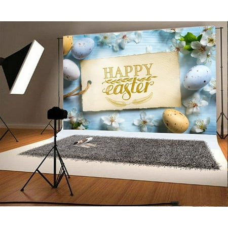 Image of GreenDecor Happy Easter Backdrop 7x5ft Christian Rebirth Holiday Party Decoration Eggs Flowers Greeting Card Spring Hope Newborn Baby Theme Children B