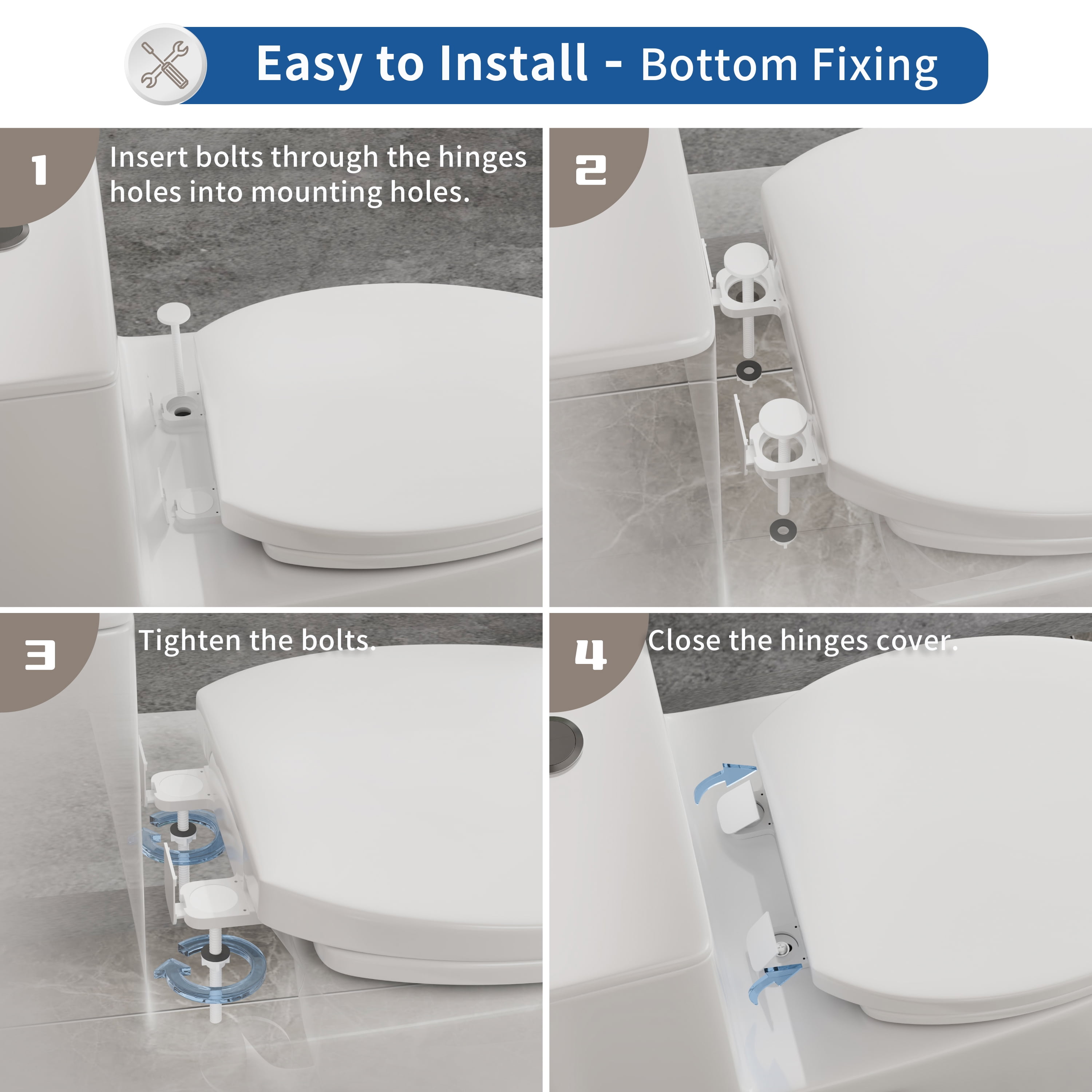 FBJ Elongated Toilet Seat in White, Easy to Install
