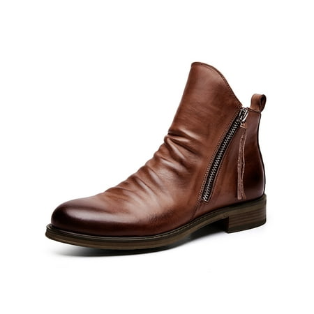 

Ymiytan Leather Ankle Boots for Men Casual Business Dress Shoes Brown 10.5