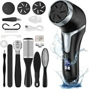 Prociv Electric Foot Callus Remover with Vacuum Cleaner, Rechargeable Foot File Dead Skin Remover with 2 Speed, 3 Grinding Head, LCD Display, Professional Kit for Foot Care Black