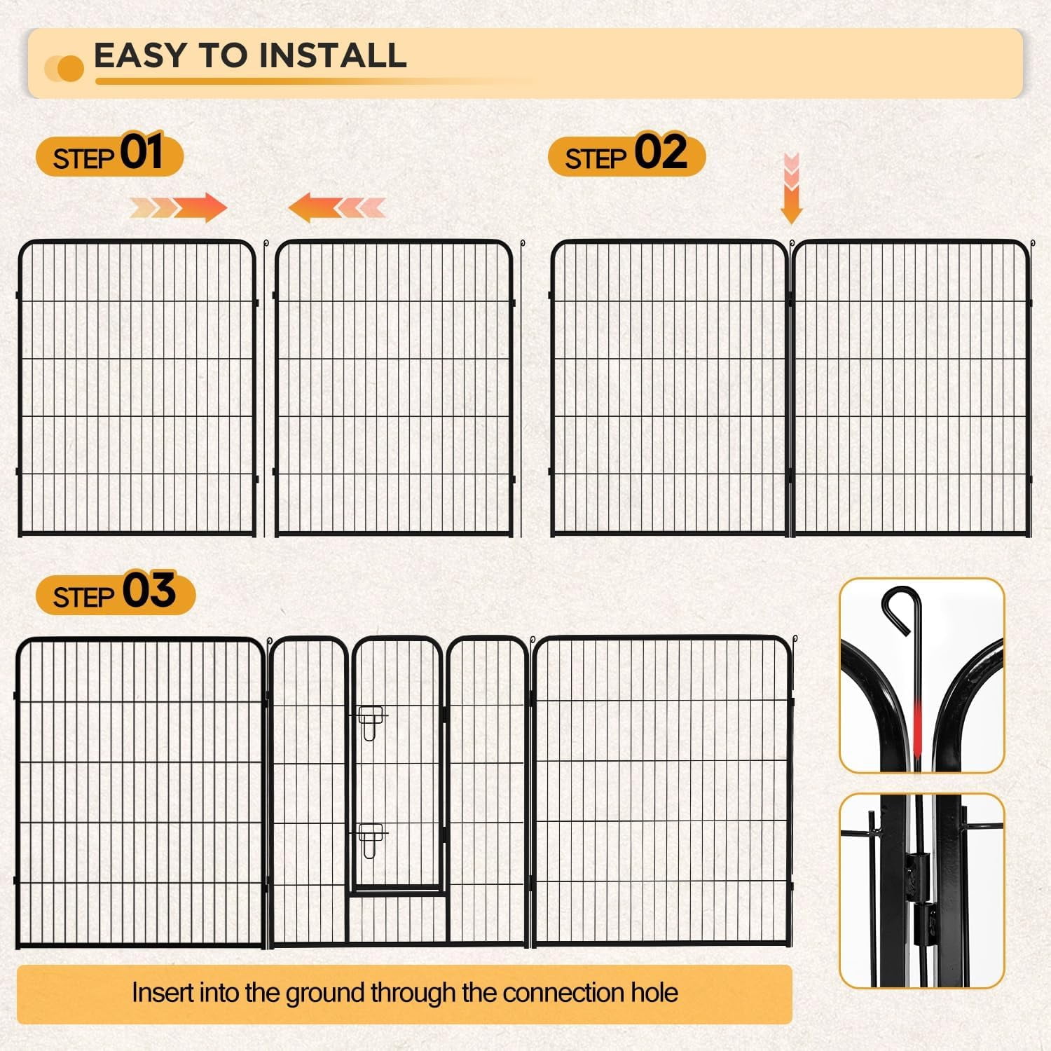 Indoor Dog Playpen,40inch 16 Panels Dog Pen Fence Outdoor Pet Playpen Pet Exercise Pen for RV Camping Yard, Black
