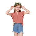 thumbnail image 4 of Tiijoy Girls Summer Ruffle Sleeve Shirt Casual Solid V Neck Blouse Top, Green, Sizes 5-14, 4 of 5