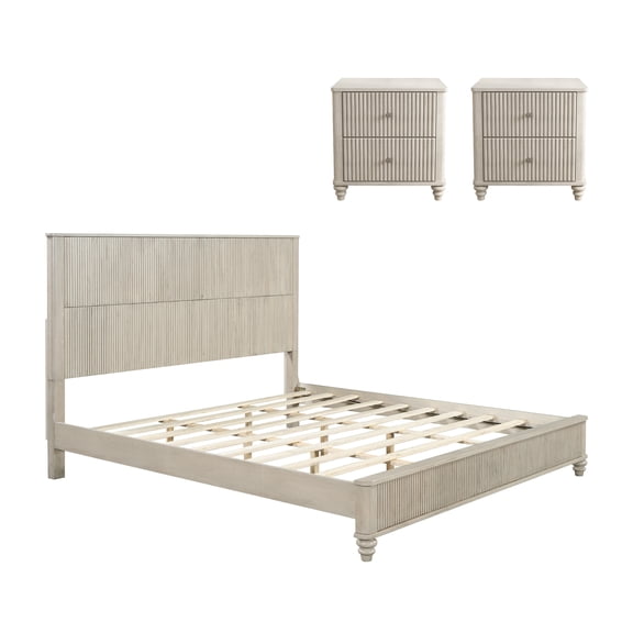 3-Piece Bedroom set with a King Size Bed and 2 Nightstands, Beige