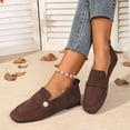 thumbnail image 2 of Women's Fashion Pearl Slip On Suede Flat Shoes Classic Square Toe Comfortable Low Heel Dress Loafers Walking Shoes Brown Size 9, 2 of 8