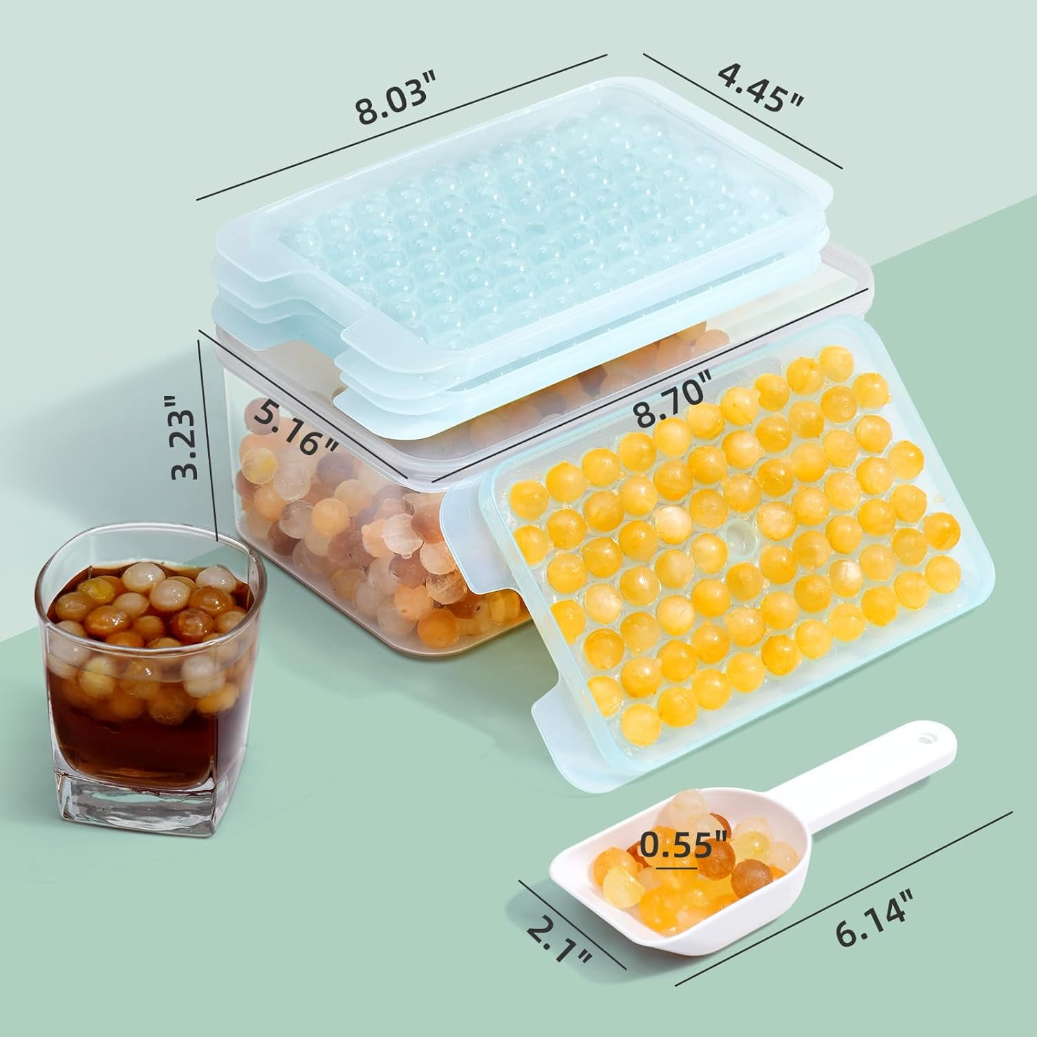Ice Cube Trays for Freezer  Round Small Ice Cube Trays Easy Release,72 * 3 Pcs Mini Circular Ice Cube Trays with Lid , BPA Free