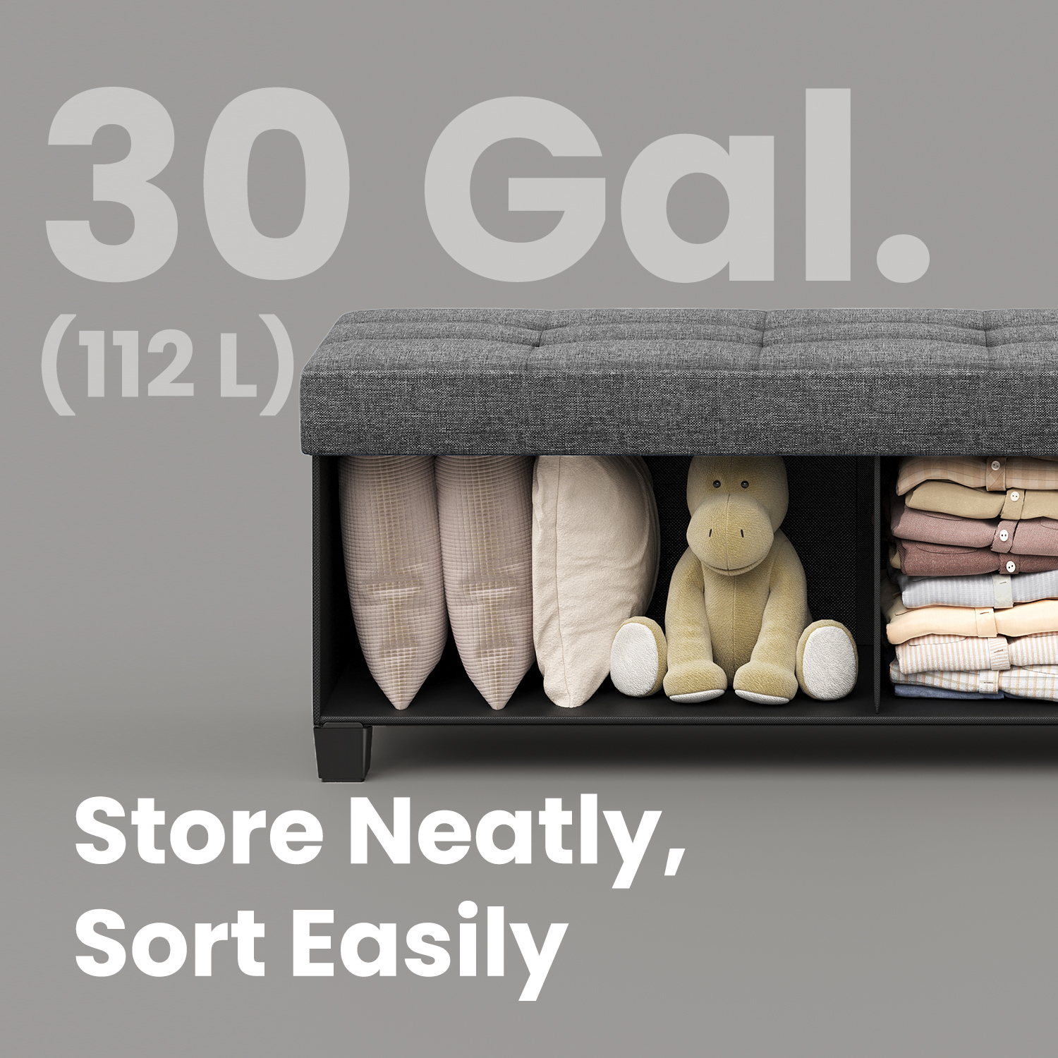 Ledrem 43" Storage Ottoman Bench, Slate Gray photo 3