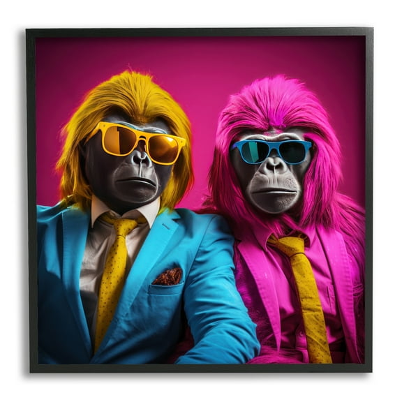 Stupell Industries Pink & Yellow Gorillas Animals & Insects Painting Black Framed Art Print Wall Art, 12 x 12