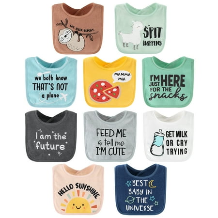UPC: 0841297188732 | The Peanutshell Terry Feeding Baby Girl Bibs 10 Pack Hello Sunshine