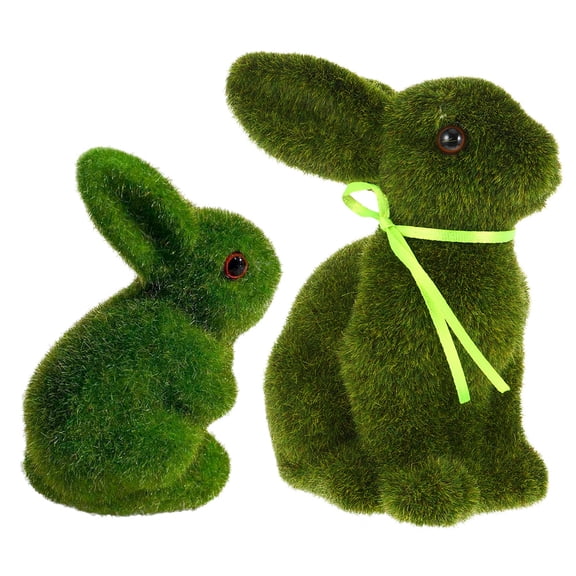 LEORX 2Pcs Green Foams Flocking Bunny Statue for General Users Outdoor and Home Use