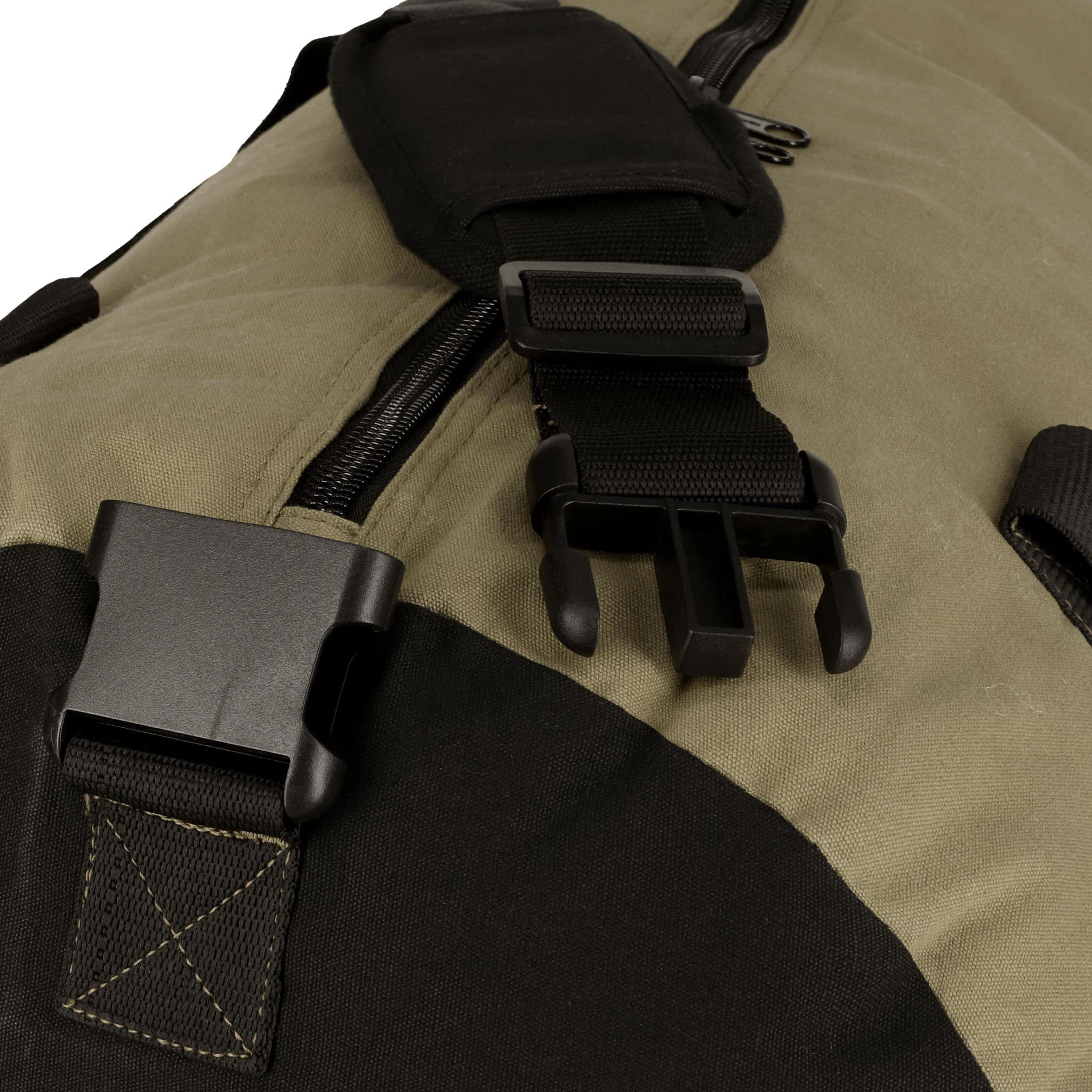 WHITEDUCK Heavy Duty Canvas Duffel Bag for Men and Women - Foldable Military Army Style Duffel Bag, with Full Length Zipper- Outdoors, Travel, Gym & Storage (Large 30" x 18", Olive & Black)