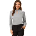 thumbnail image 1 of INSPIRE CHIC Women's Keyhole Stand Collar Pleated Back Button Blouse Tops Brown Grey L, 1 of 5