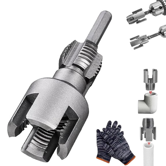 2026 New 4 in 1 Water Pipe Wrench, Integrated Internal & External Pipe Threading Tool, for 1/2'' & 3/4'' Pipes, Electric Drill Compatible PVC Threader (1/2" Set)