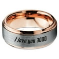 thumbnail image 2 of Tungsten I Love You 3000 Engraved Quote Band Ring 8mm Men Women Comfort Fit 18k Rose Gold Step Bevel Edge Brushed Polished, 2 of 4