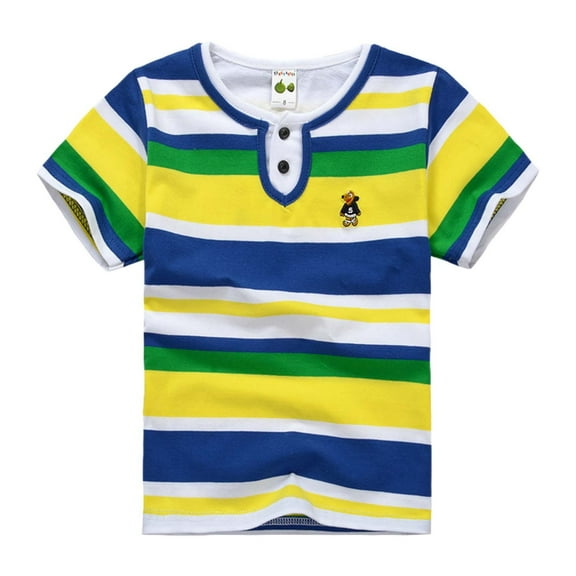 RUTAYY Children Boys' T-Shirt Summer New Striped Short Sleeve T Shirt Quick Dry , Green, 4-5 Years