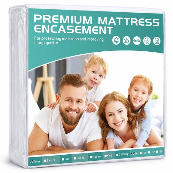 Waterproof Mattress Protector, Zippered Mattress Encasement Cover with Breathable Premium Terry Top Fabric