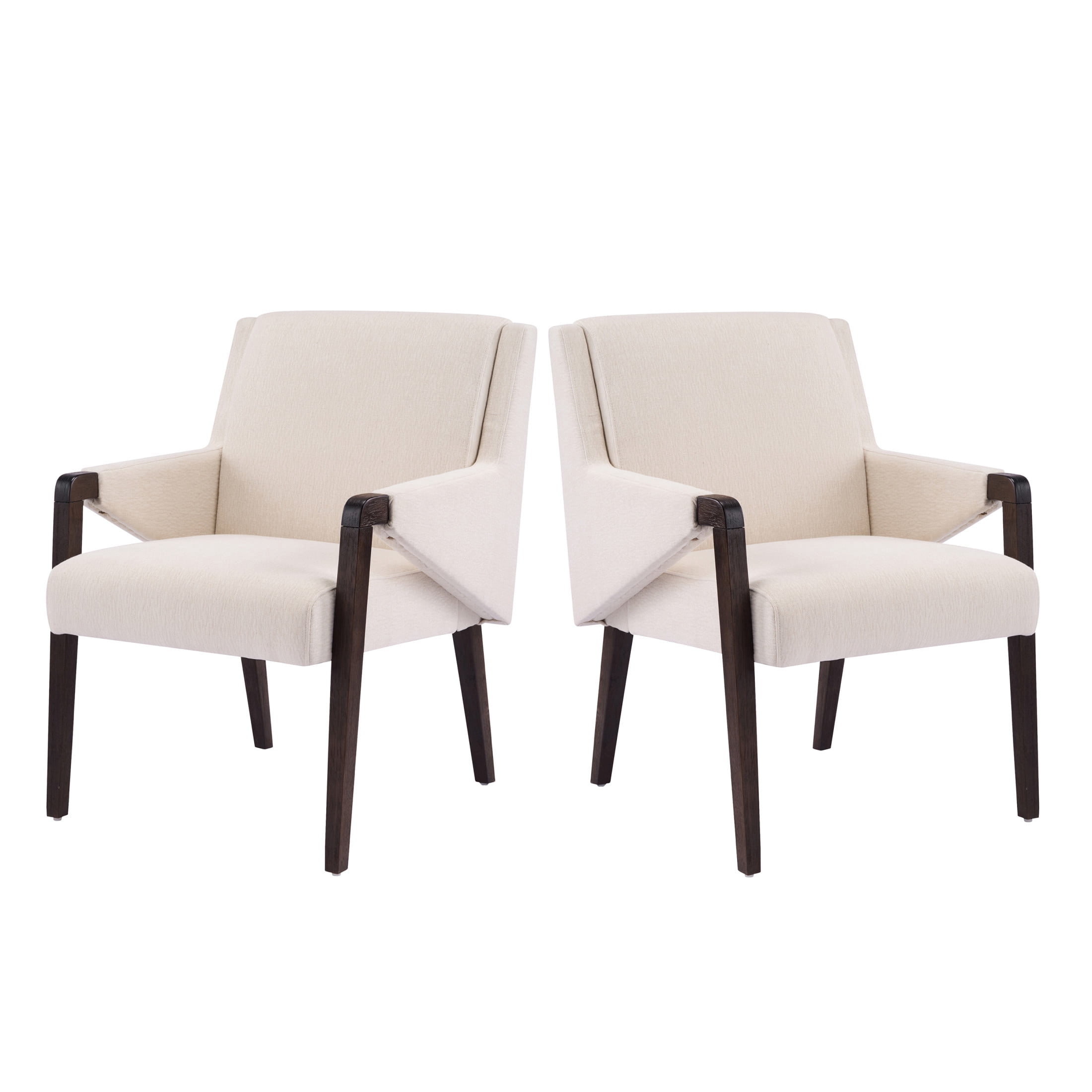 Christopher Knight Home Mid-Century Modern Upholstered Dining Armchairs, Linen+Dark Walnut, Set of 2