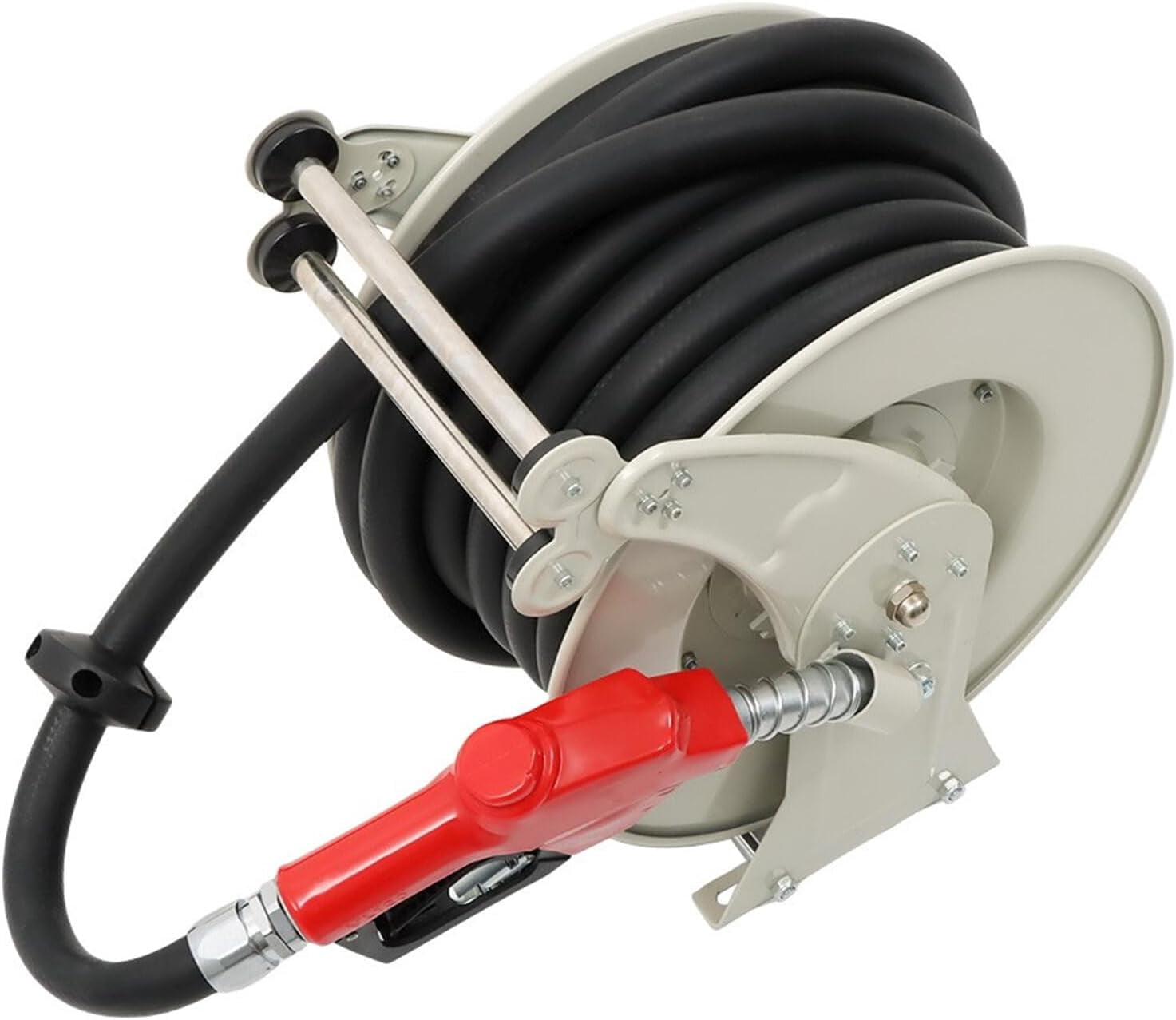 Handdo 1 Inch x 50 Ft Diesel Fuel Hose Reel with Fuel Nozzle Heavy Duty Steel Retractable Hose Reel