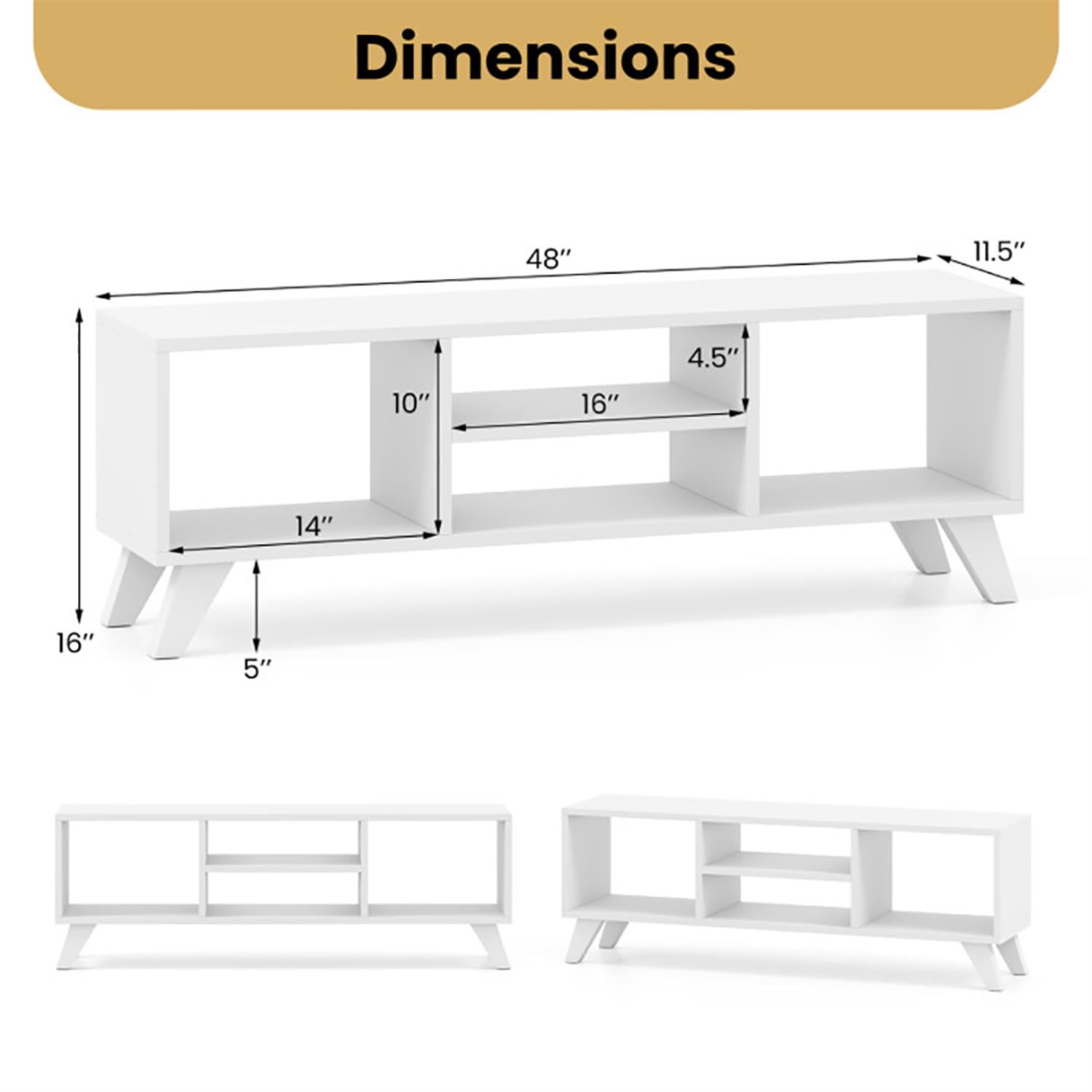 Demi Bonn TV Stand for 60" TVs, Entertainment Center with Raised Support Legs, Modern Media TV Console Table for Living Room Bedroom, White