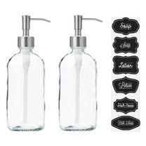 Clear Glass Jar Soap and Lotion Dispenser with Stainless Steel Pump - 16 oz - 2 Pack