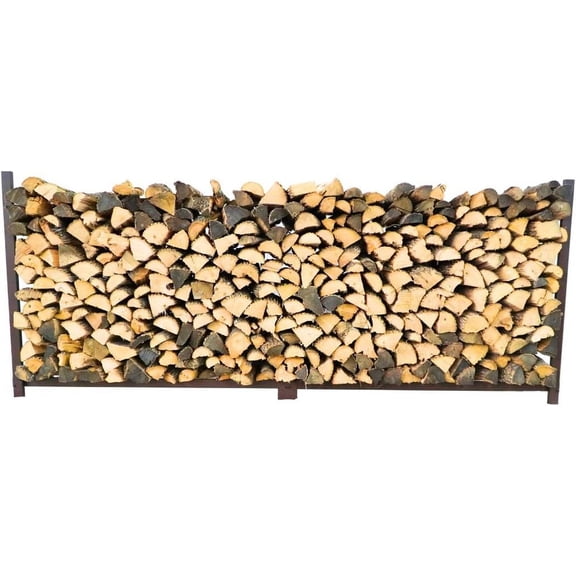 Woodhaven 8 Foot Brown - Large Firewood Log Rack With Optional Cover - Made In USA - Outdoor Use Lifetime Structural Warranty - Texture Powder Coat Finish - Made With Heavy Duty Steel (No Cover)