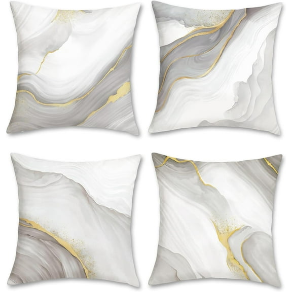 Grey Gold Marble Throw Pillow Covers 18 x 18 Inch Modern Abstract Marble Texture Decorative Pillows Case Soft Velvet Cushion Covers for Couch Sofa Bed Home Decor Set of 4
