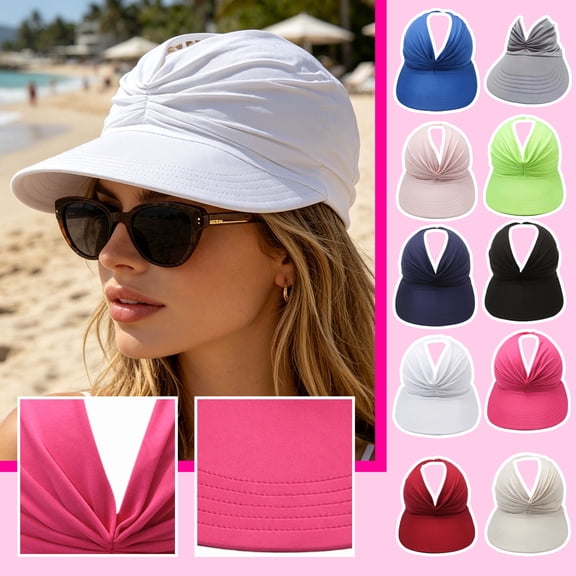 Sun Visor Hat – Wide Brim Soft Brim for Solar Protection – Lightweight Packable Ponytail Hat for Women Casual Outdoor Activities (White)